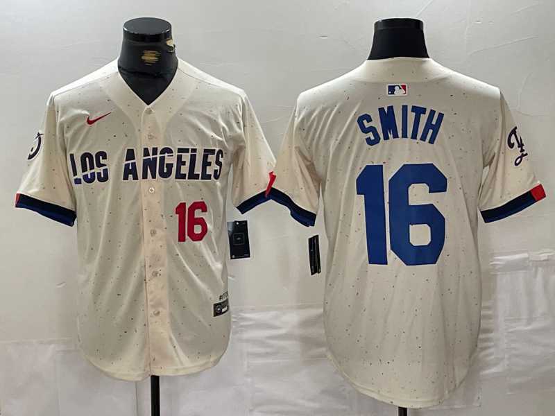 Mens Los Angeles Dodgers #16 Will Smith Number Cream 2024 City Connect Limited Stitched Jersey